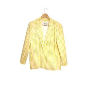 Vintage Ancorà Yellow Houndstooth 1 Button Closure Lined Blazer sz 10 100%cotton